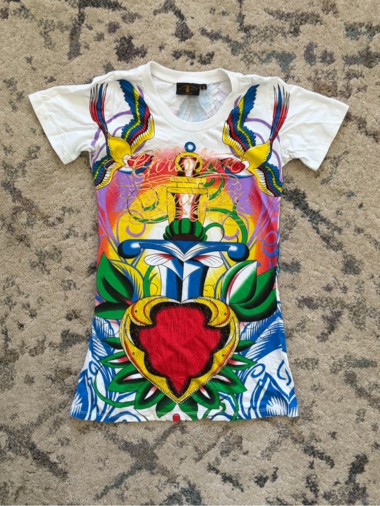 Ed Hardy Tops - Y2K Christian Audigier “Ed Hardy” White Rhinestone T-Shirt